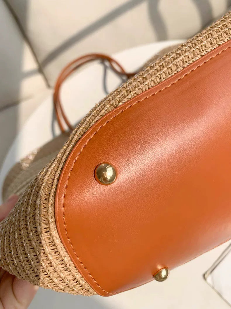 Grace Beauty raffia beach bag and straw hat set, stylish handbag and sun hat combo for beach or summer outings