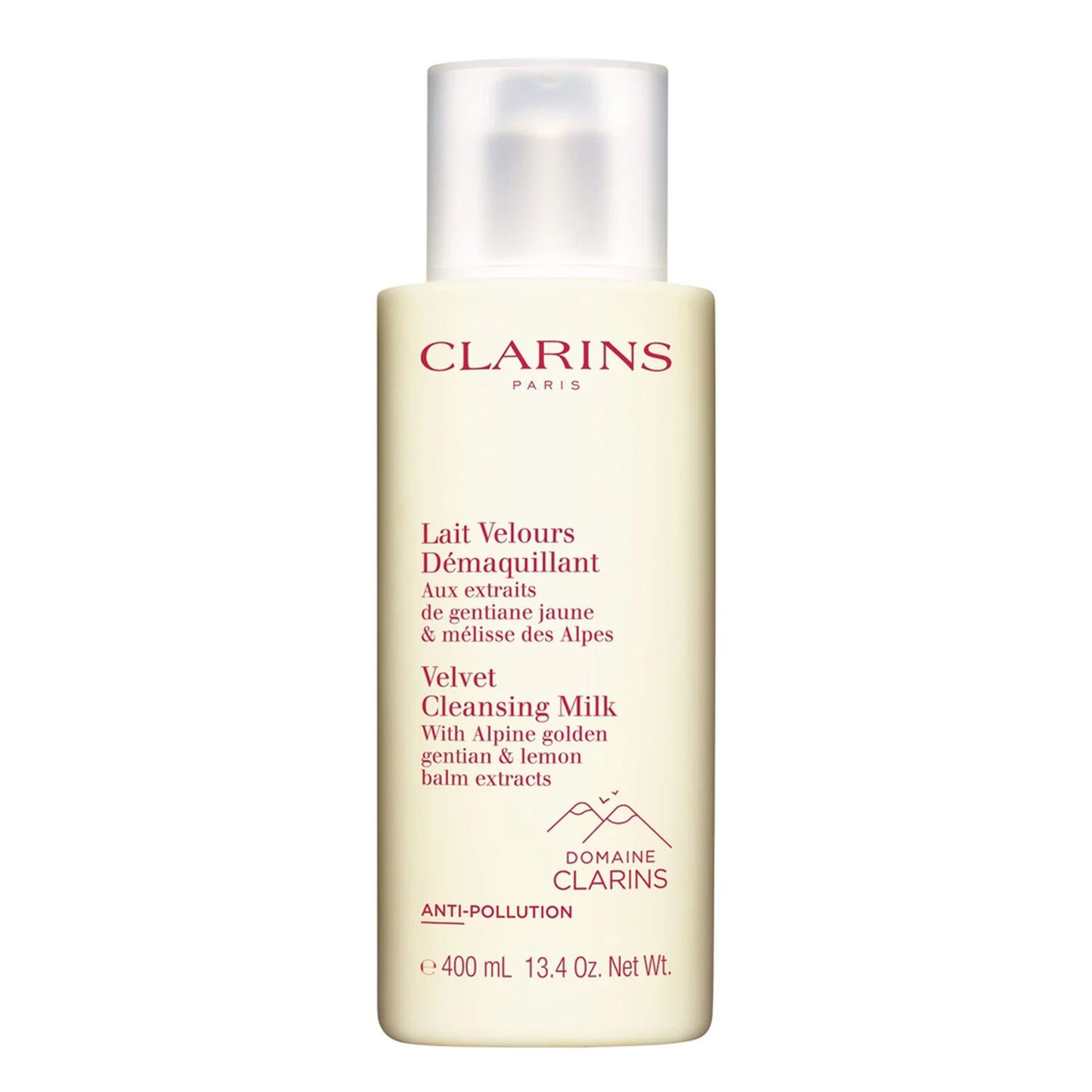 Clarins Cleansing Milk Anti-Pollution 400ml facial cleanser for combination and oily skin, showing the white bottle and label.