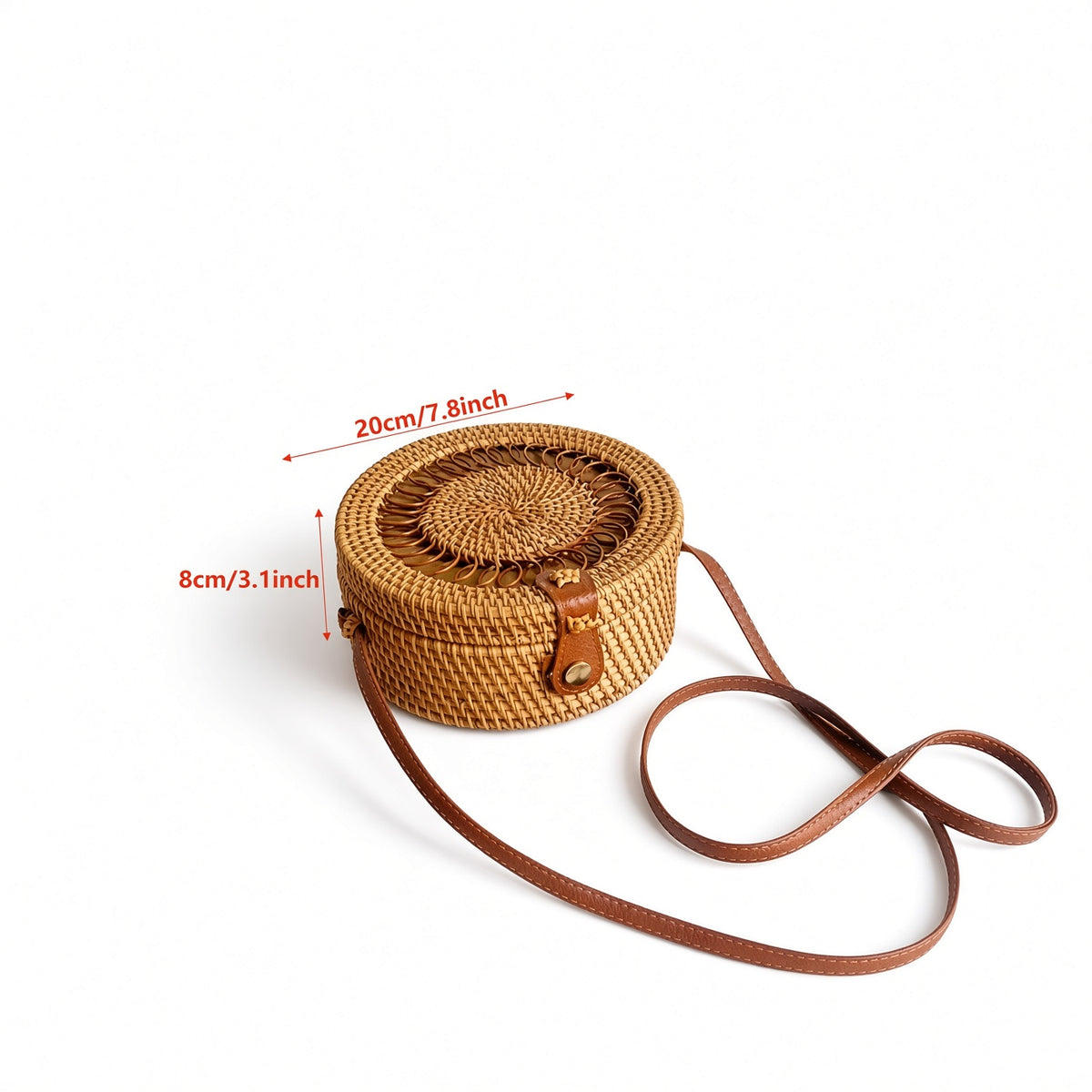 Women’s round raffia crossbody bag with bohemian design, handwoven beach shoulder purse by Grace Beauty.