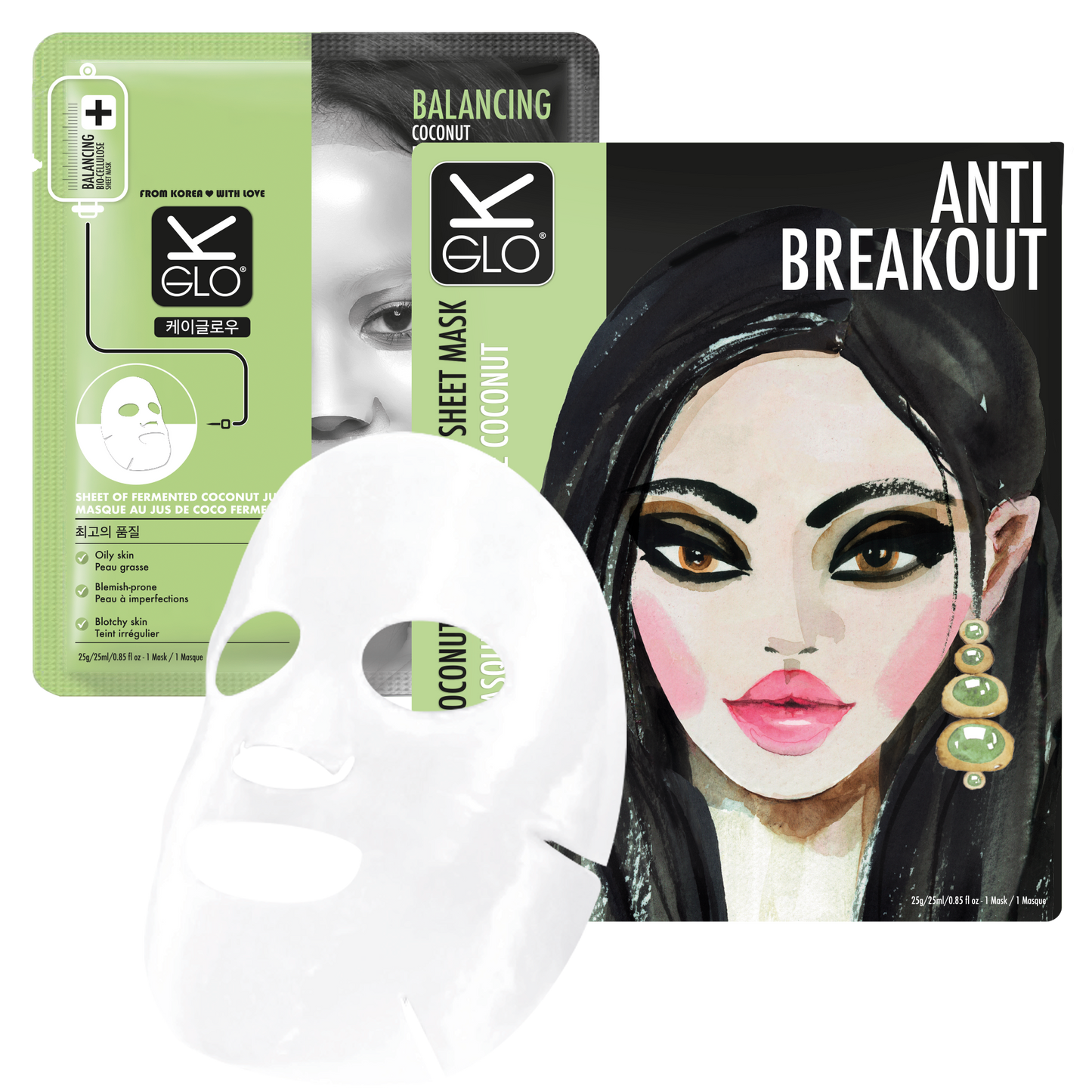 k-glo® anti-breakout coconut bio-cellulose sheet mask