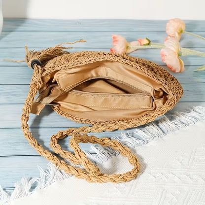 Handwoven Fashion Round Hollow Raffia shell crossbody Shoulder Bag