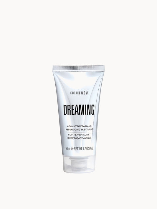 Color Wow Dreaming Advance Repair and Resurfacing Treatment 50ml hair care product, showing the sleek bottle with branding.