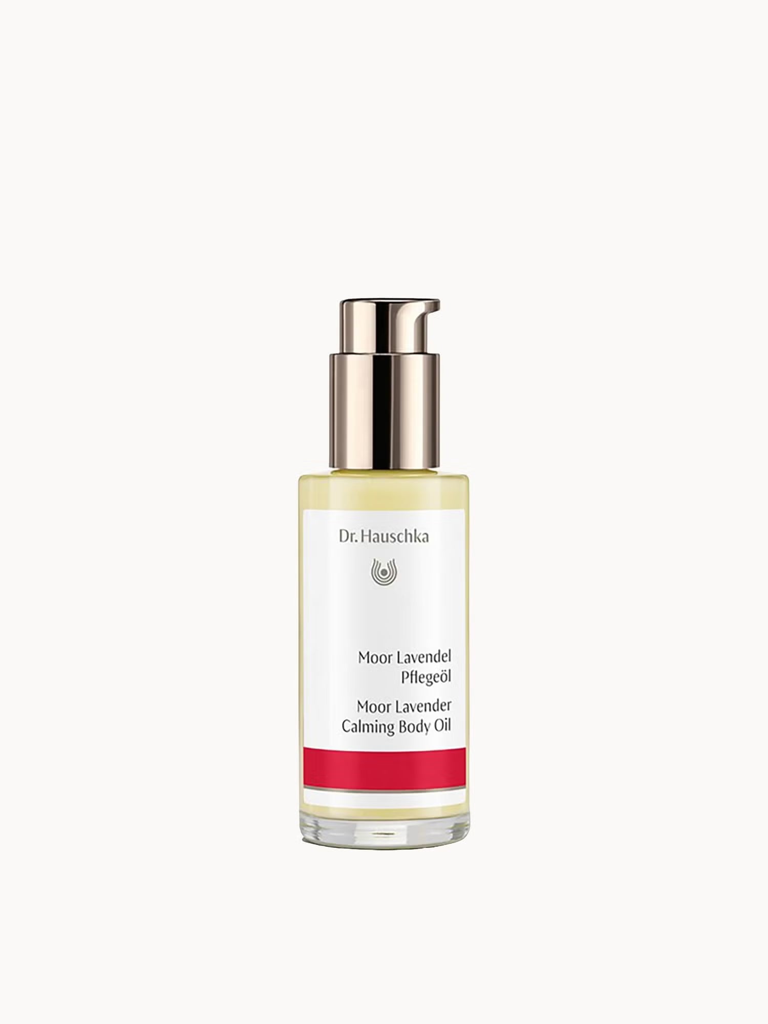 Dr. Hauschka Moor Lavender Calming Body Oil in a 75ml bottle, showcasing the soothing lavender-infused body oil.