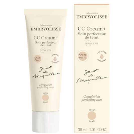 Embryolisse CC Cream Shade 1 Light in 30ml tube, featuring smooth skin care cream with lightweight coverage and brightening properties.