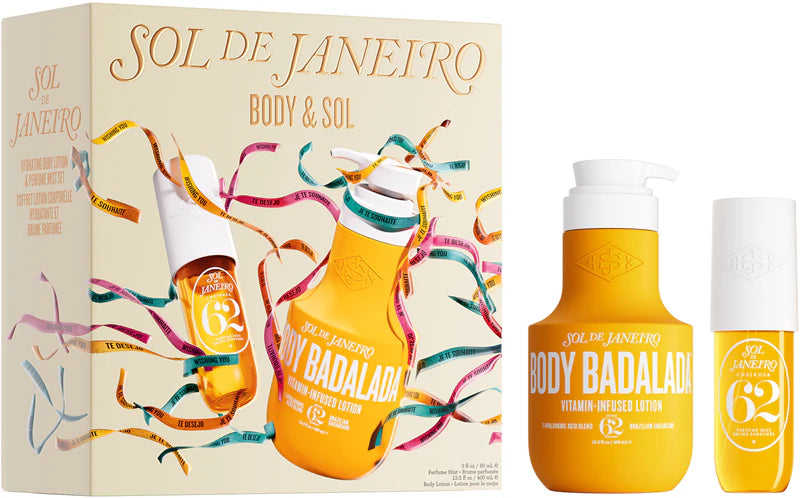 Sol de Janeiro body and Sol gift set for women featuring bath and body products with tropical scents and vibrant packaging.
