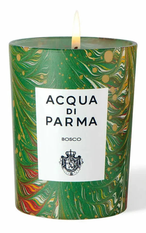Acqua di Parma Bosco Candle 200g featuring a elegant glass jar with a natural woodsy scent and stylish design.