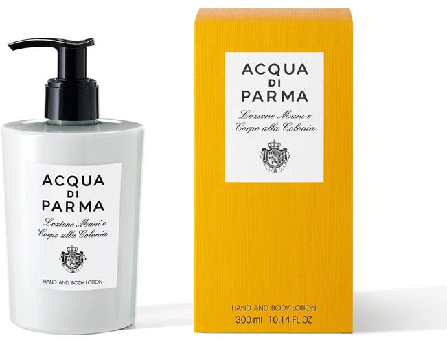 Acqua di Parma Colonia 300ml hand and body lotion bottle, moisturizing lotion and moisturizer for skin care.
