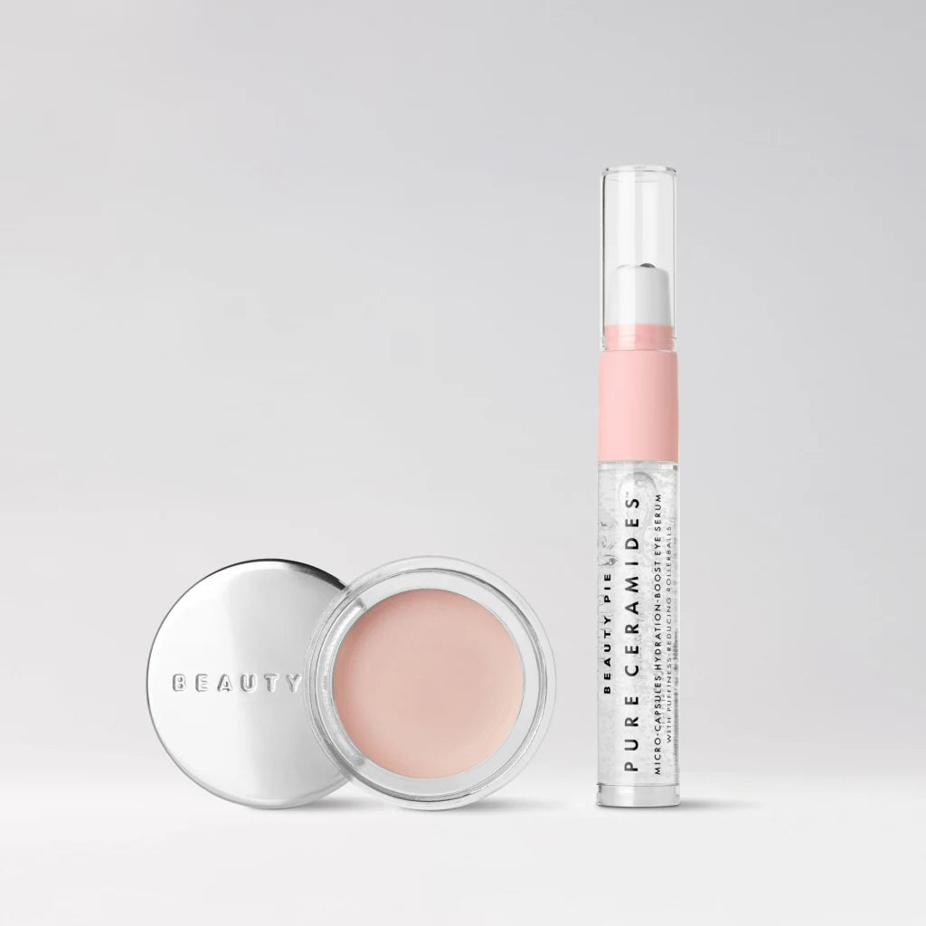 Beauty Pie Under Eye Duo with Superluminous Under-Eye Genius and Pure Ceramides, eye makeup products in light to medium shades.