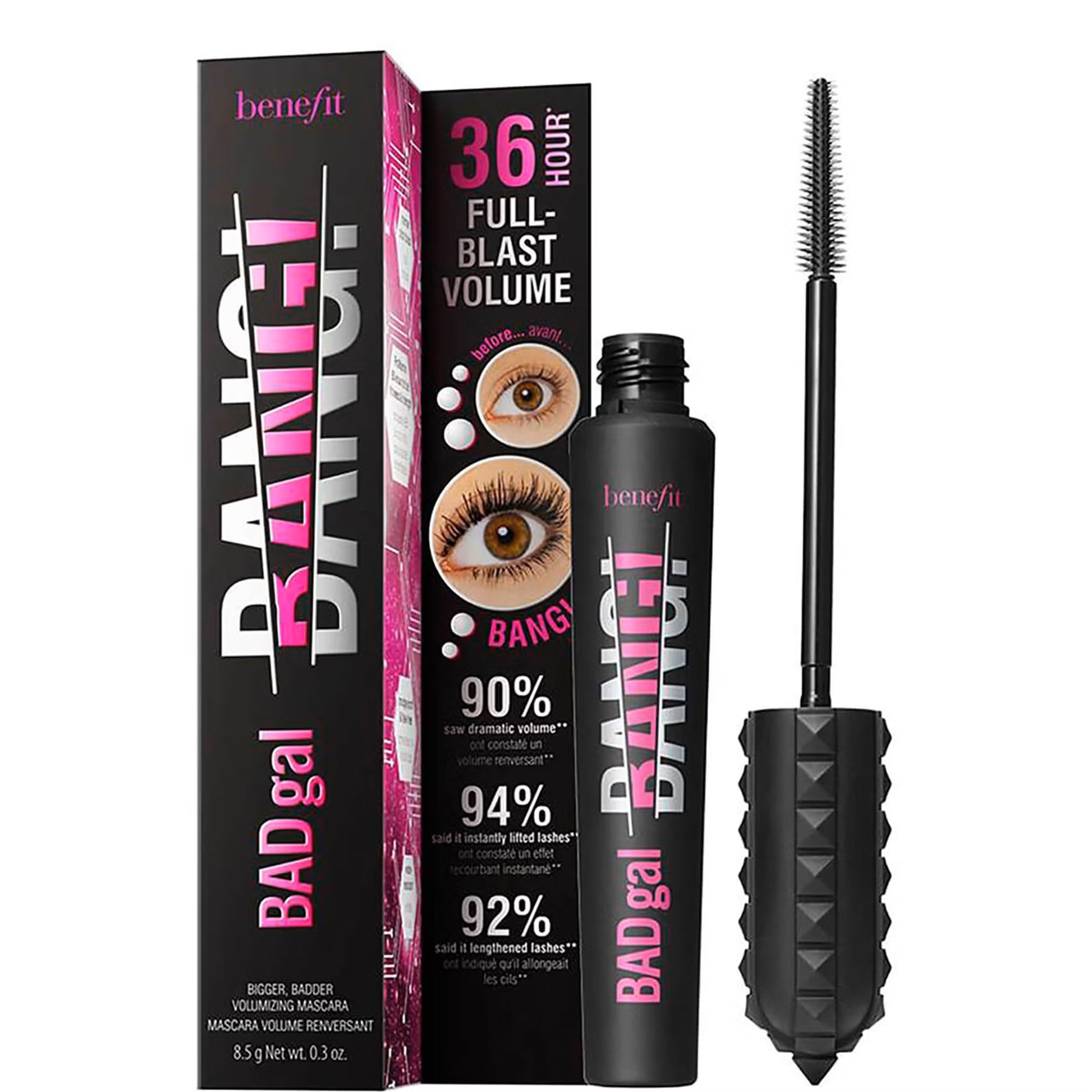 Benefit BADgal BANG! Volumizing Mascara in Pitch Black, eye makeup product with 8.5g brush for bold, volumized lashes