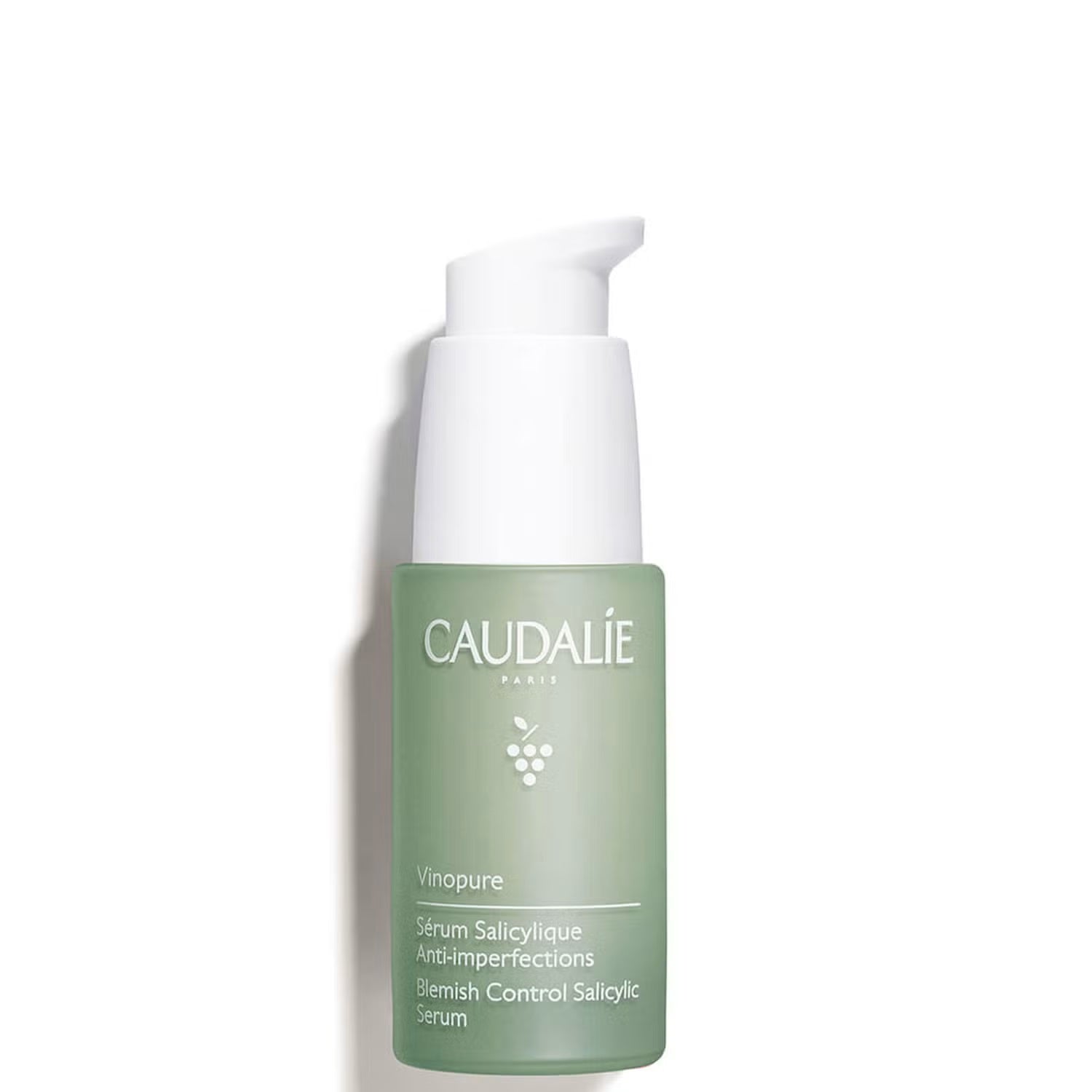 Caudalie Vinopure Blemish Control Salicylic Serum 30ml for clear, healthy skin, featuring a dropper bottle and skincare branding.