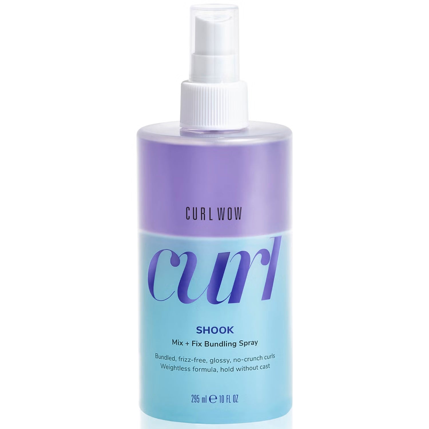 Color Wow Curl Wow SHOOK Mix + Fix bundling spray bottle for defining and shaping curly hair, 295ml, hair care product.