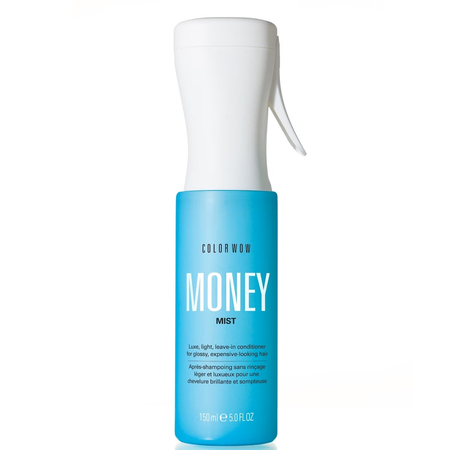 Color Wow Money Mist 150ml moisturizing leave-in hair conditioner spray, showing a clear bottle with a pump dispenser.