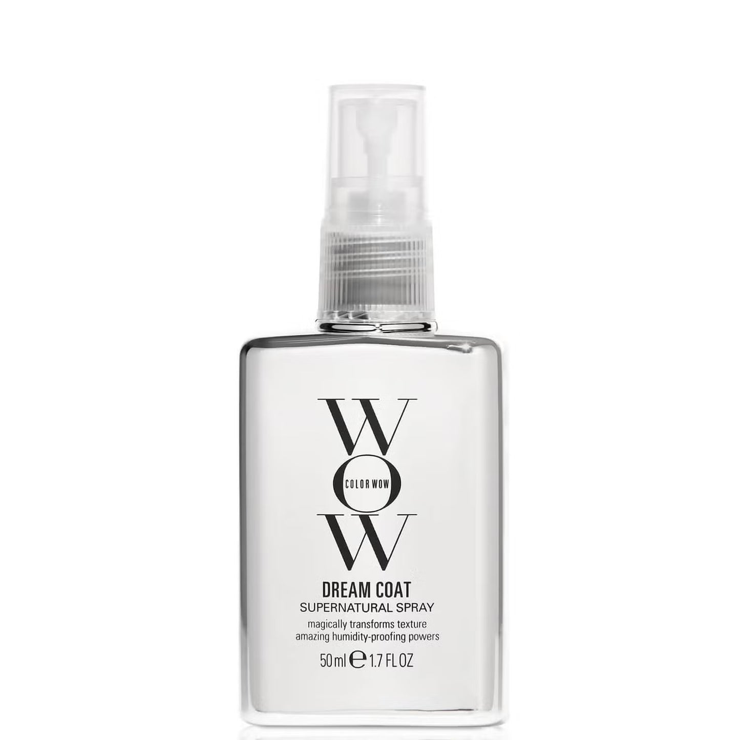 Color Wow Travel Dream Coat Supernatural Spray for hair, 50ml, featuring a spray bottle and sleek packaging.