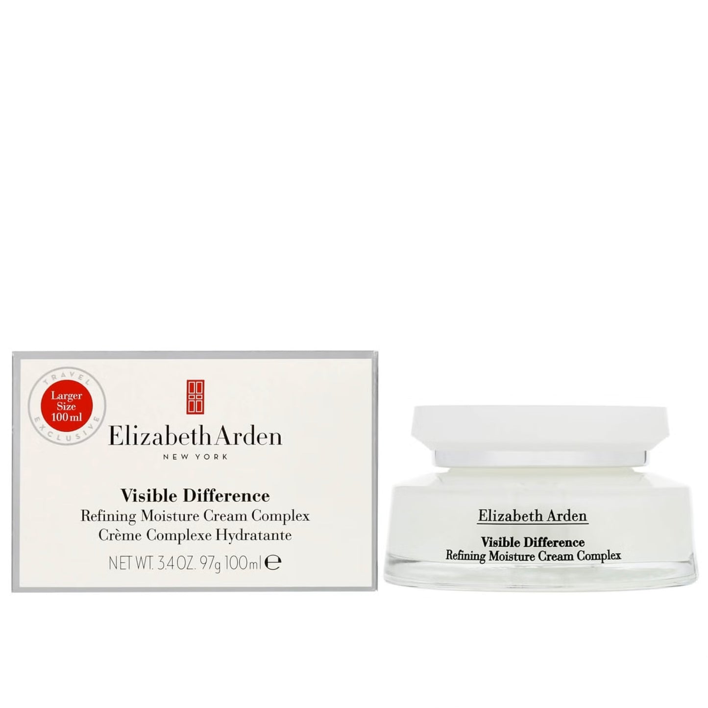 Elizabeth Arden Visible Difference Refining Moisture Cream Complex in a 100ml jar, nourishing skin with hydrating skincare.