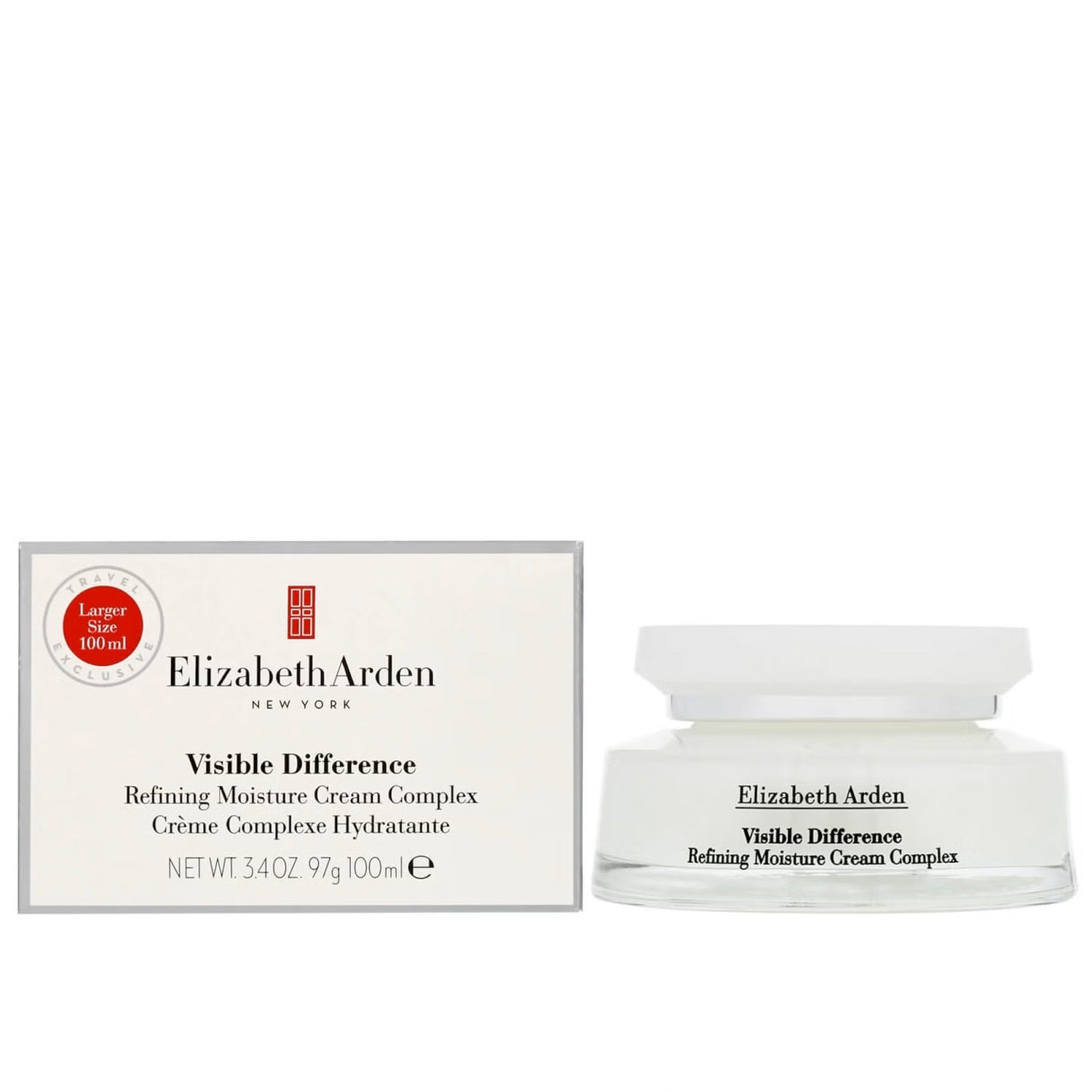 Elizabeth Arden Visible Difference Refining Moisture Cream Complex in a 100ml jar, nourishing skin with hydrating skincare.