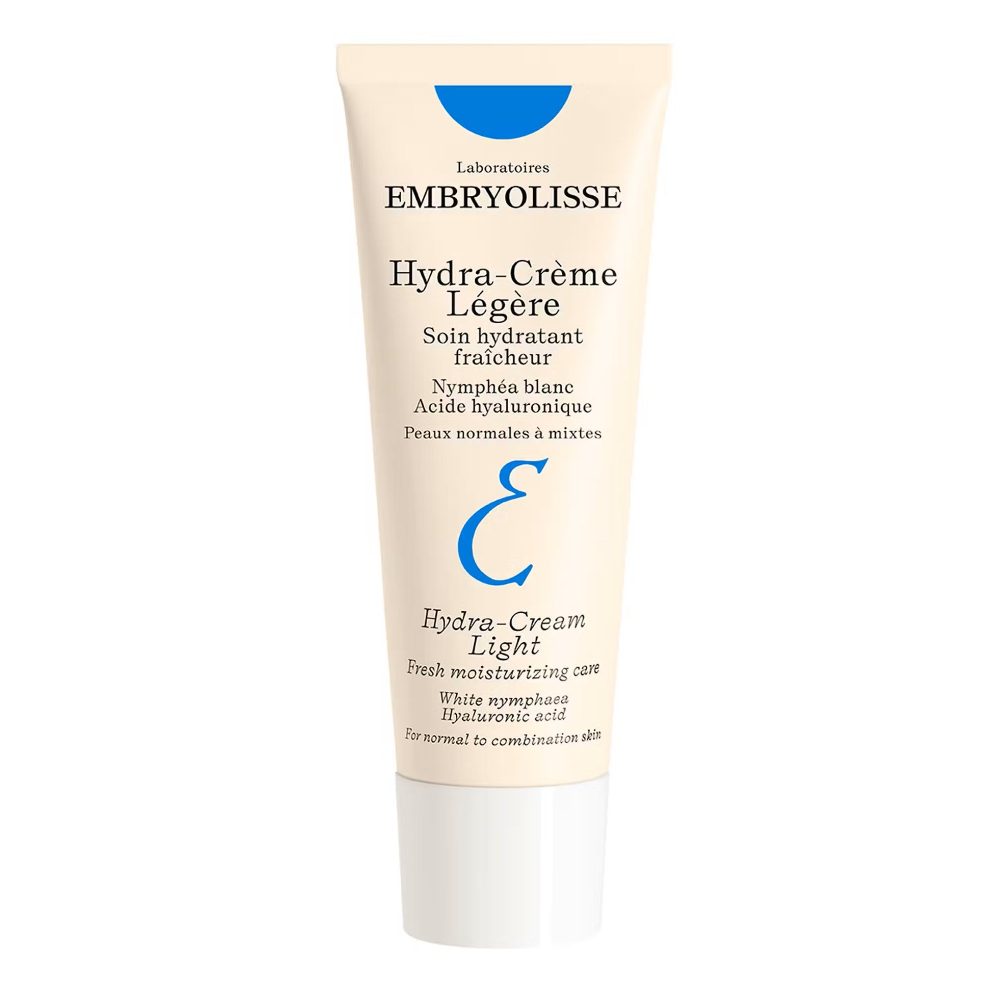 Embryolisse Hydra-Cream Light 40ml with White Nymphaea and Hyaluronic Acid, moisturizing facial cream in a white jar