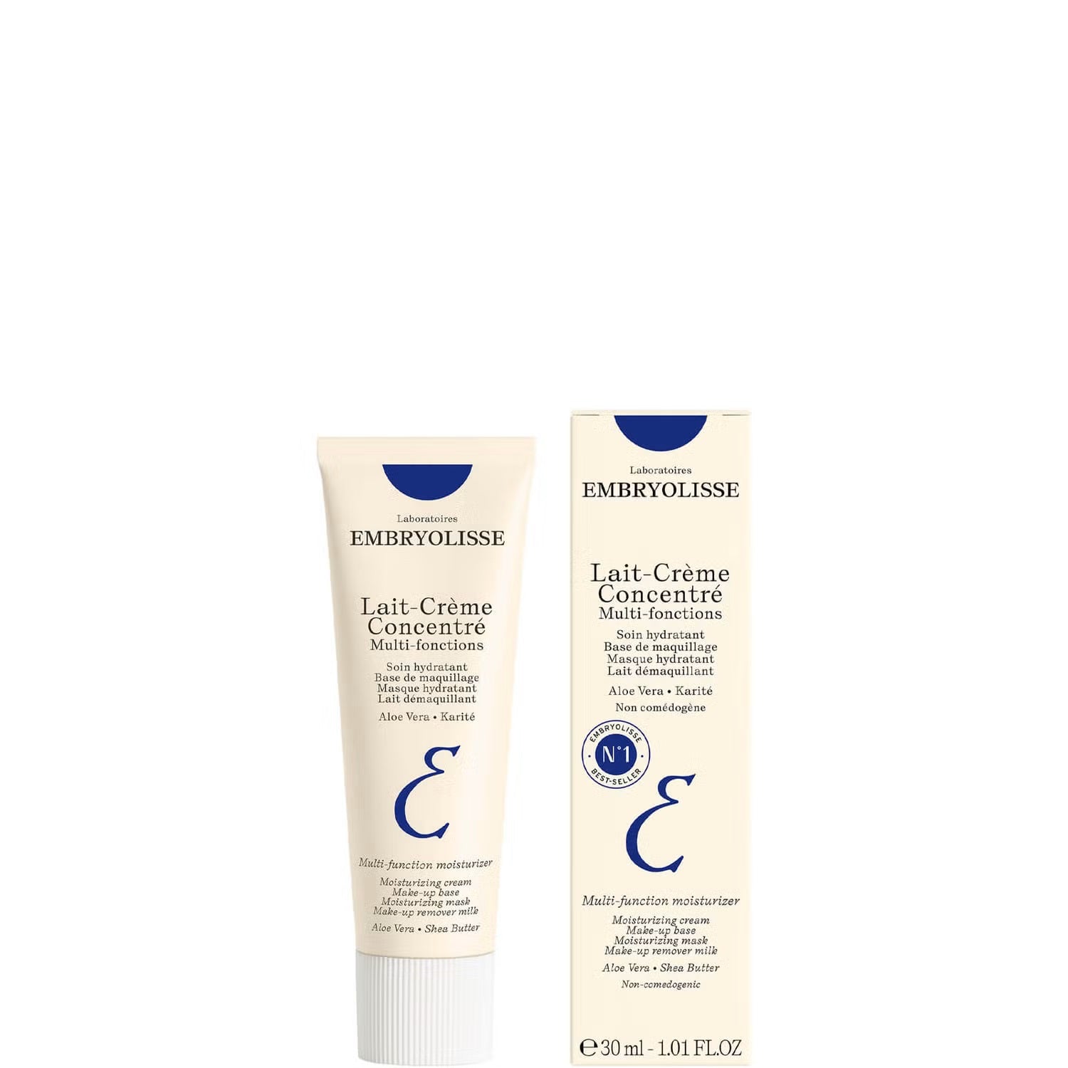 Embryolisse Lait-Crème Concentré multi-purpose moisturizer in a 30ml tube, shown with a smooth, creamy texture.