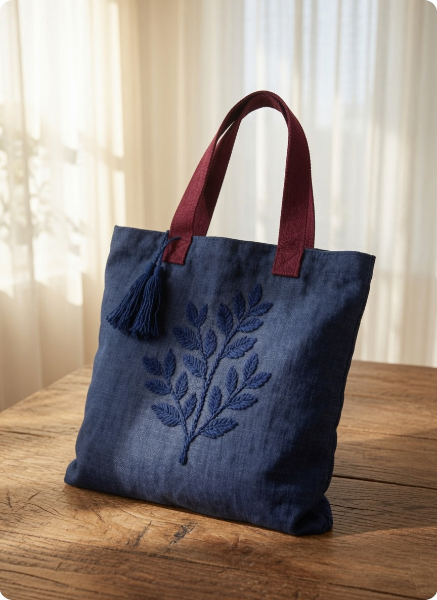 Grace Beauty retro embroidered plant tote bag, stylish handbag with colorful plant design, perfect for casual or outdoor use.