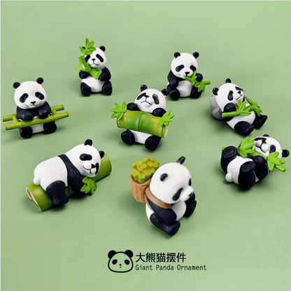 Set of four cute panda ornaments with bamboo by Grace Beauty, perfect for decorating a living room.