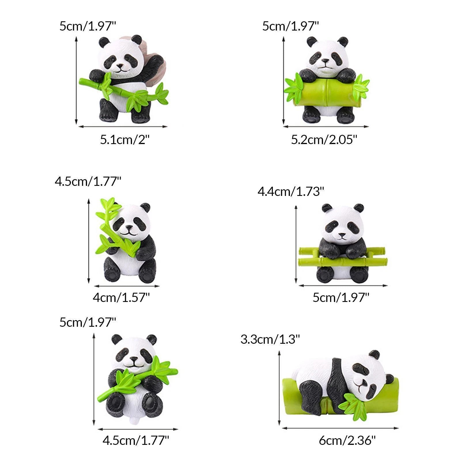 Set of four Grace Beauty panda ornaments with bamboo, perfect for decorating living rooms with cute, nature-inspired decor.