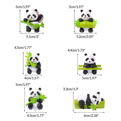 Set of four Grace Beauty panda ornaments with bamboo, perfect for decorating living rooms with cute, nature-inspired decor.