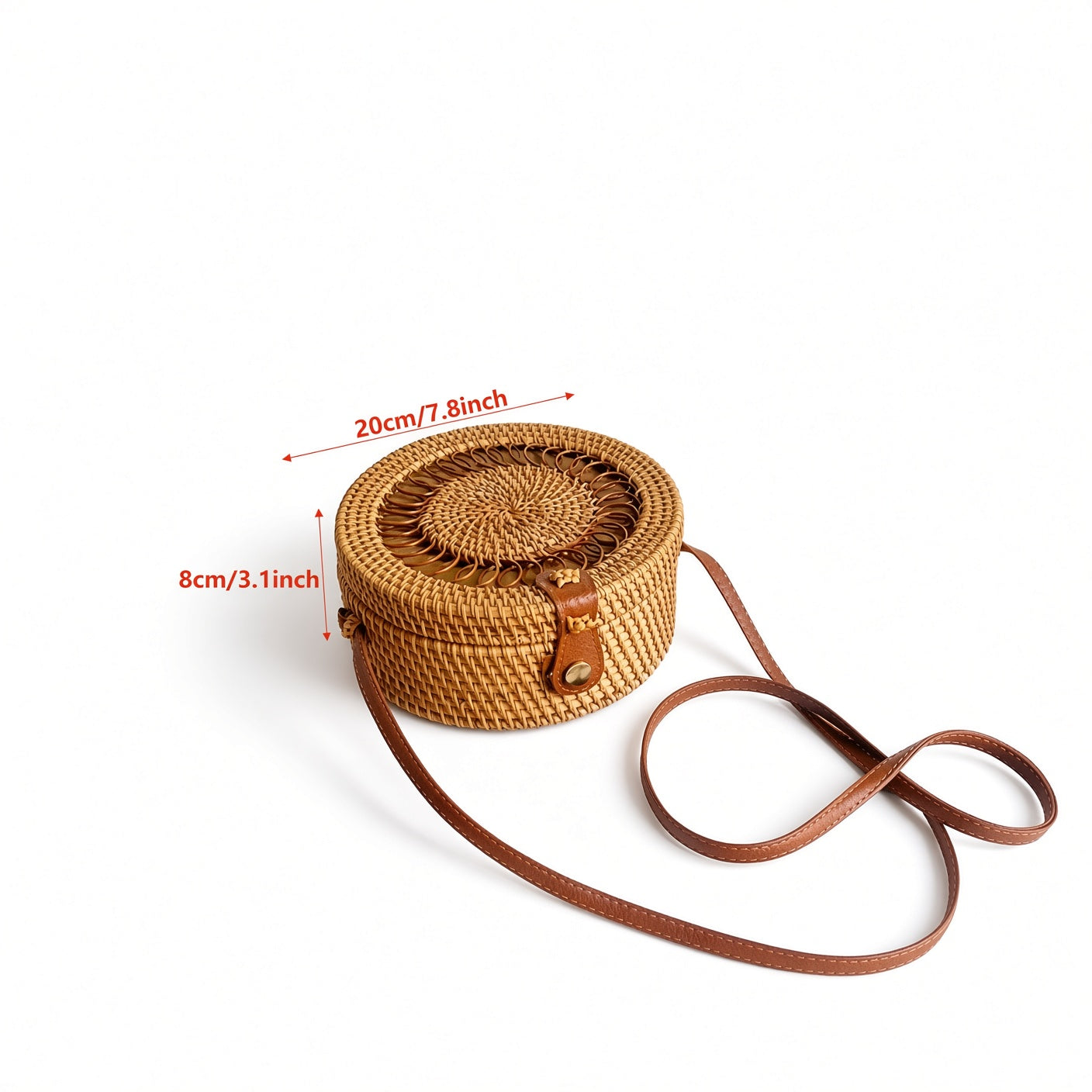 Women’s round raffia crossbody bag with bohemian design, handwoven beach shoulder purse by Grace Beauty.
