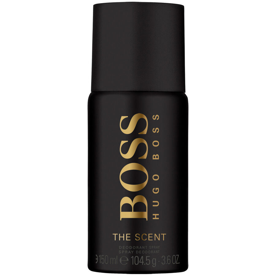 Hugo Boss Boss The Scent 150ml deodorant spray for men, anti-perspirant with sleek packaging visible in the image.