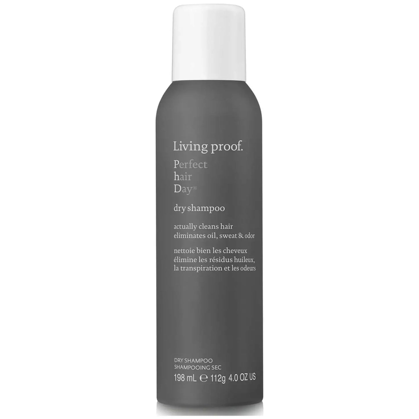 Living Proof Perfect Hair Day Dry Shampoo in a 198ml bottle, featuring a sleek design and clear labeling