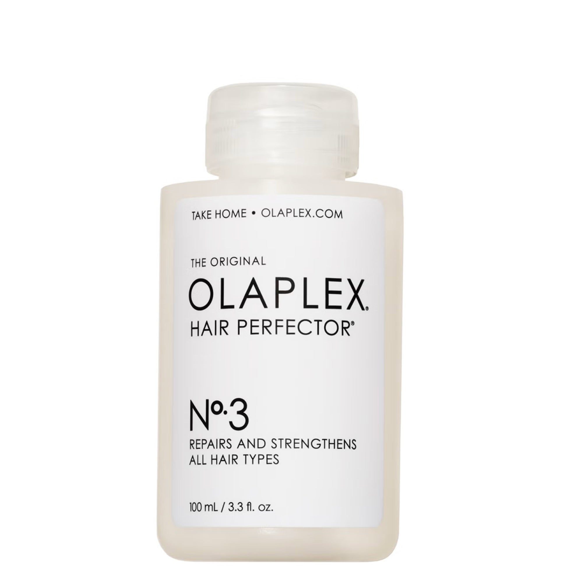 Olaplex No. 3 Hair Perfector pre-shampoo treatment bottle, strengthening and reparative hair care by Olaplex.