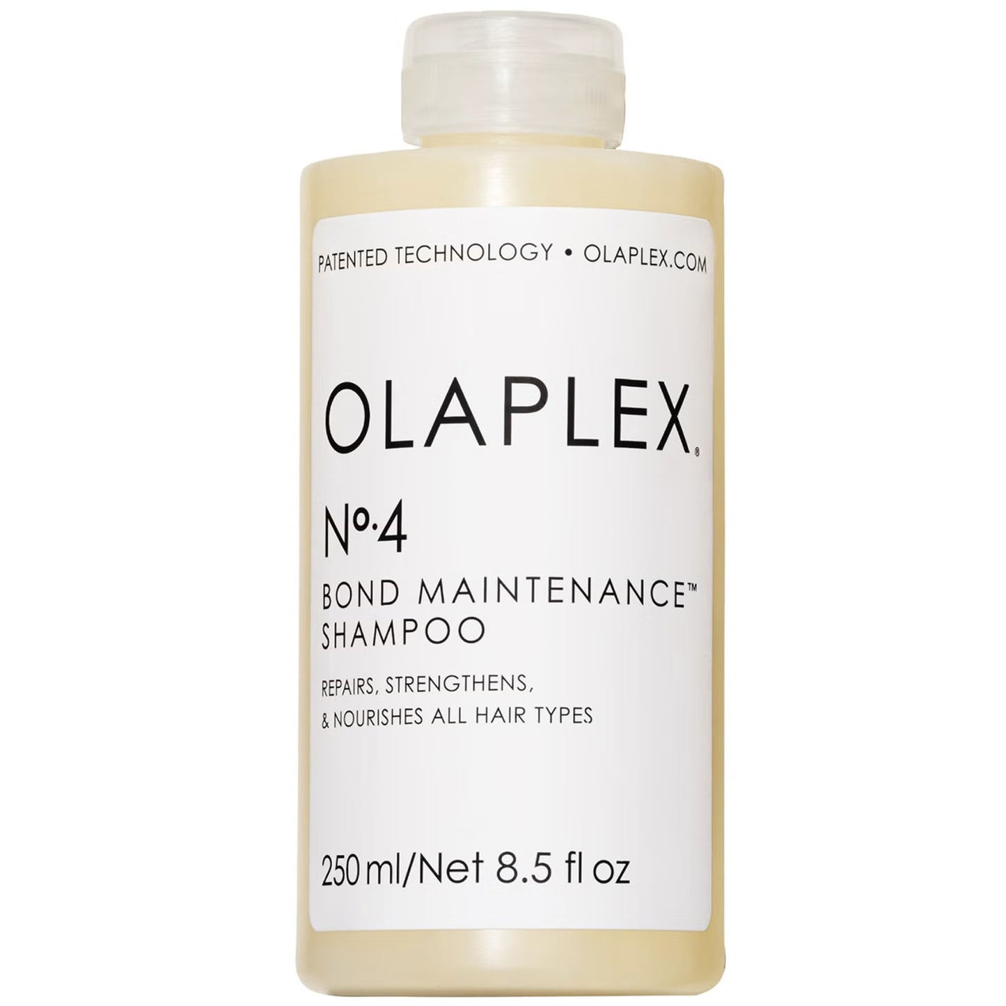 Olaplex No. 4 Bond Maintenance hair shampoo in 250ml bottle, strengthening and repairing damaged hair, natural hair care product.