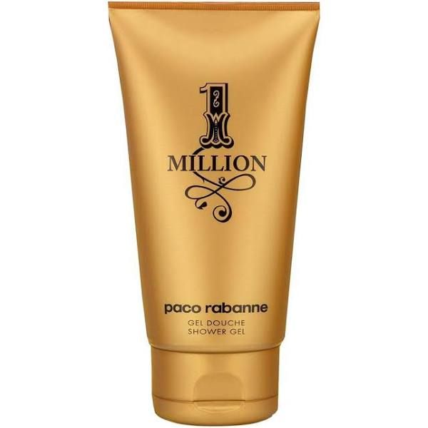 Paco Rabanne 1 Million shower gel in 150ml, with sleek packaging and gold accents, displayed in a beauty product setting.