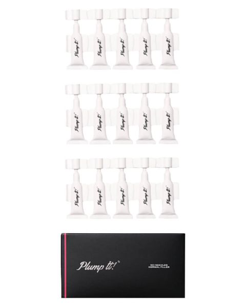 Plump It No Needles Derma Filler Pods Starter Kit with 15 x 10ml skin care pods, featuring easy-to-use dermal filler product.