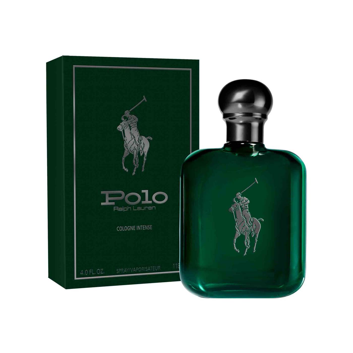 Ralph Lauren Polo Green Cologne Intense 125ml EDP bottle, featuring classic green perfume design and branding.
