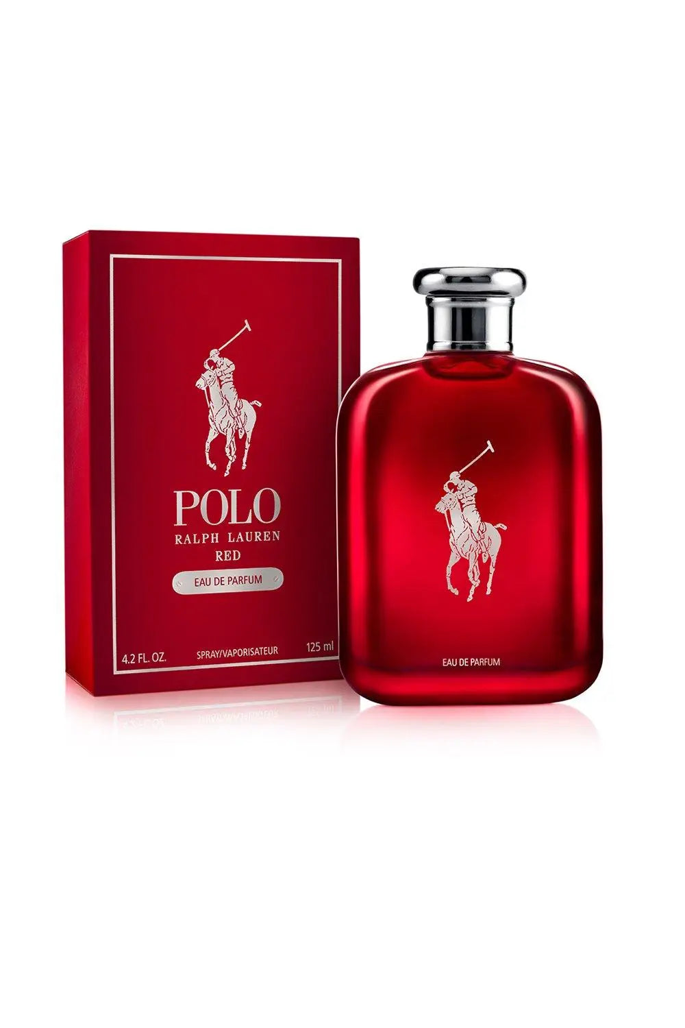 Ralph Lauren Red Polo Eau de Parfum 75ml spray bottle, elegant perfume and cologne for men with a sleek design.