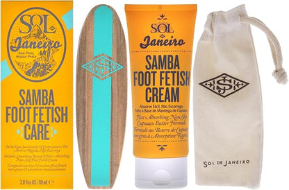 Sol de Janeiro Samba Foot Fetish skin care product in a 90ml bottle, featuring a vibrant, tropical design and moisturizing formula.