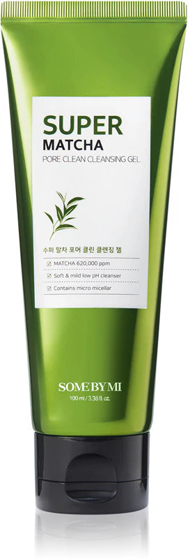 Some By Mi Super Matcha Pore Clean Cleansing Gel 100ml, clear gel with matcha extract for deep pore cleansing and skin refreshment.