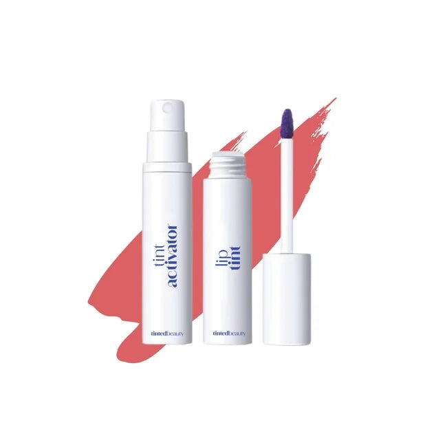 Tinted Beauty Peel & Reveal Long-Lasting Lip Tint in Classy Coral, showcasing the vibrant coral lip color on lips.