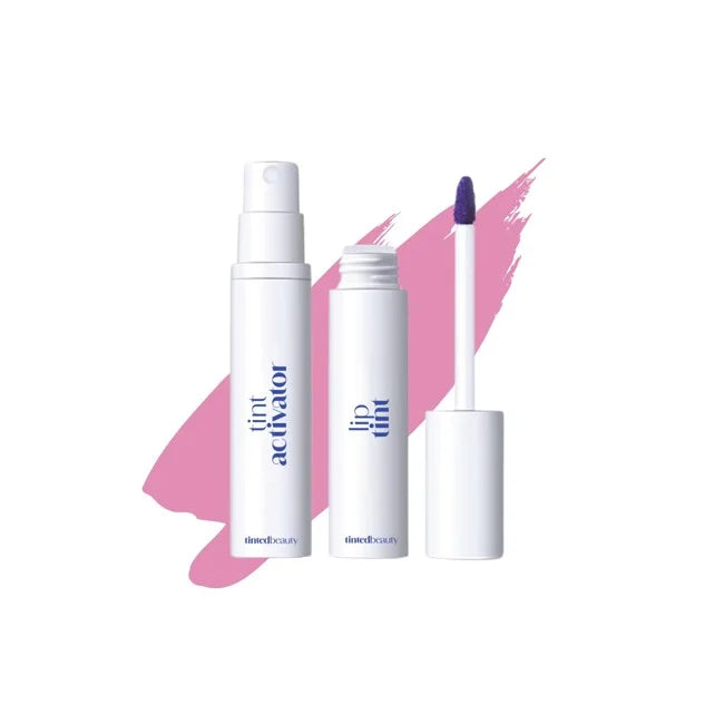 Tinted Beauty Peel & Reveal Long-Lasting Lip Tint in Pink Prosper, showcasing the vibrant pink lip color on a model's lips.