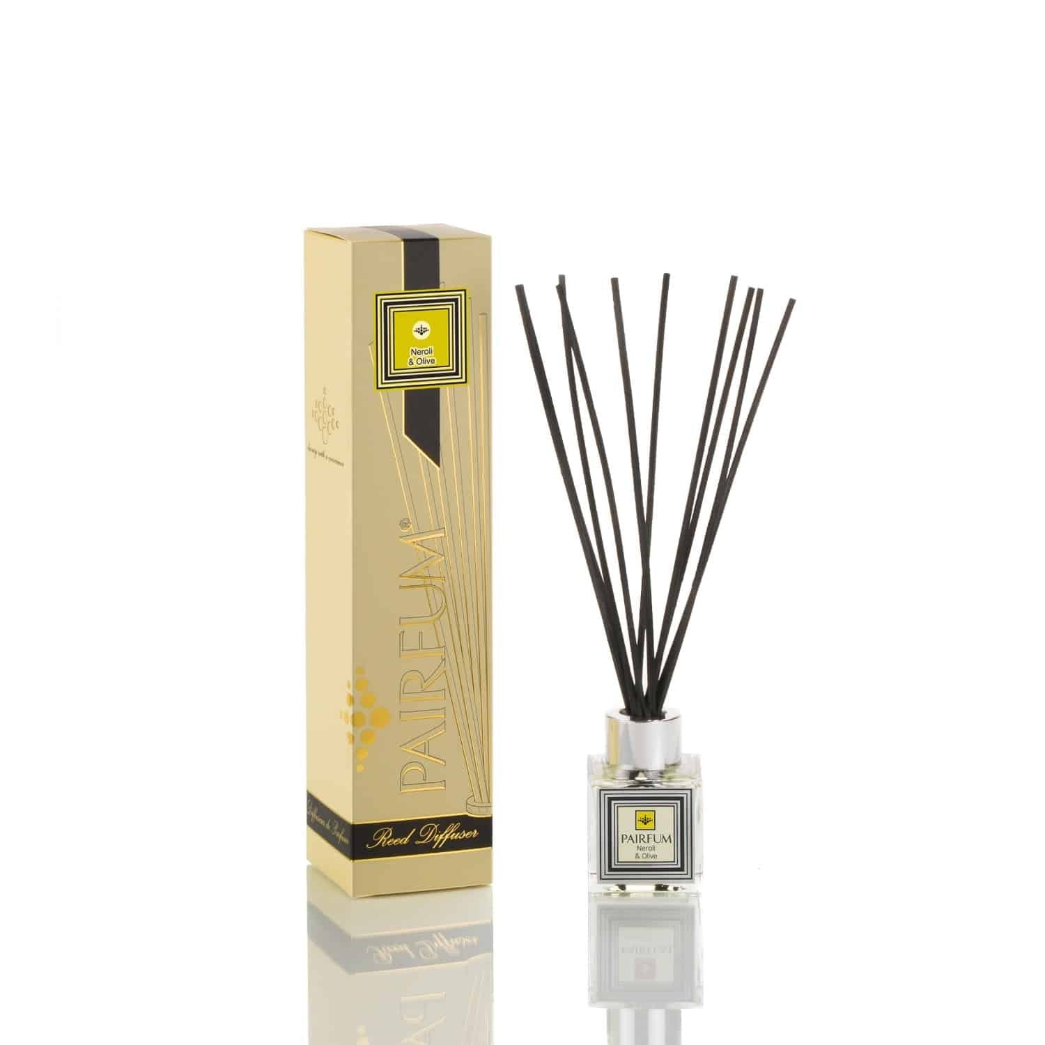 pairfum london luxury reed diffuser ‘eau de parfum’ 50 ml - neroli & olive- 10 black reeds