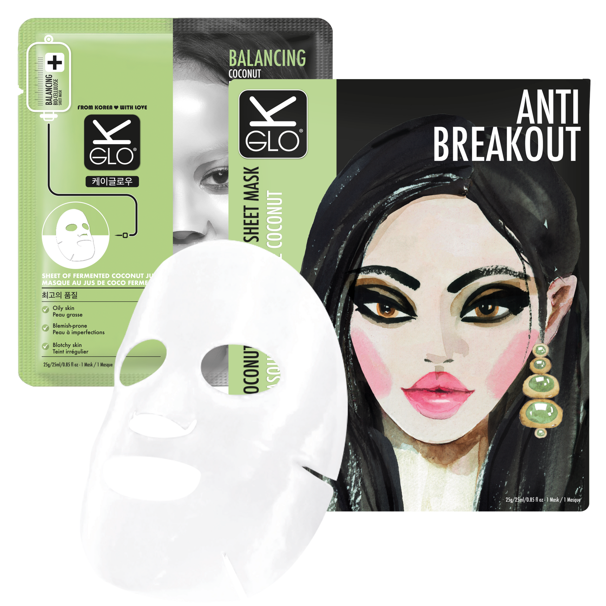 k-glo® anti-breakout coconut bio-cellulose sheet mask