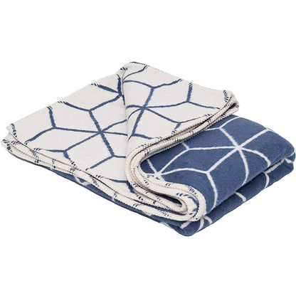 Atlanta navy and cream geometric single bed blanket throw, soft and cozy blanket for bedroom or living room decor.