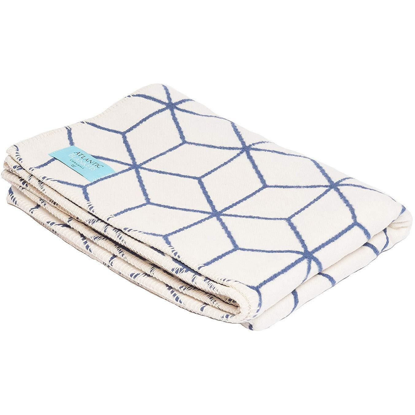 Atlanta navy and cream geometric throw blanket, single size bed blanket with stylish design, perfect for cozy home decor.