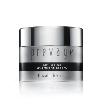 Elizabeth Arden Prevage Anti-Aging Overnight Cream in a 50ml jar, moisturizing and nourishing skincare product.