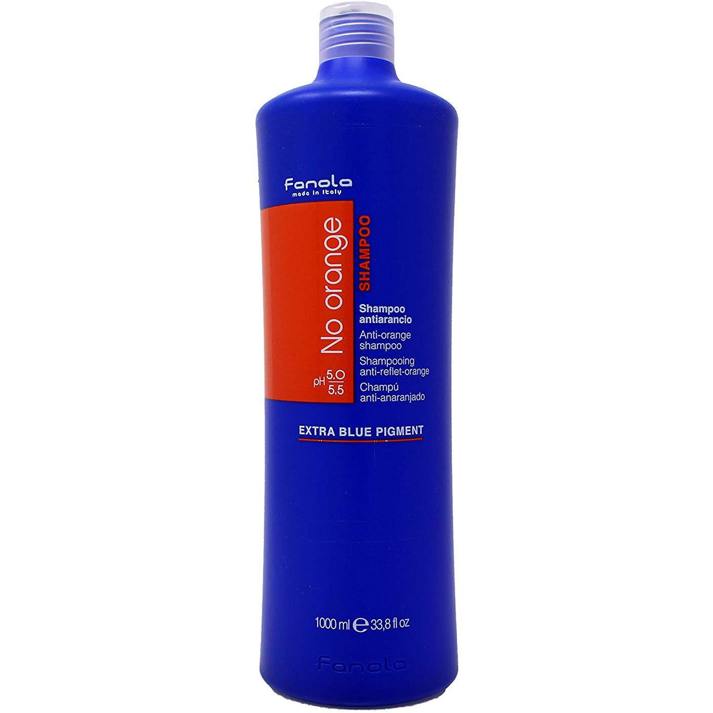 Fanola No Orange Antinaranja shampoo and conditioner set, 1000 mL, for neutralizing orange tones in hair.