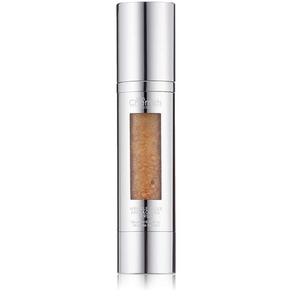 SkinChemists London Wrinkle Killer Anti-Aging Serum with molecular spheres in a 50ml bottle, showcasing sleek packaging and serum inside.
