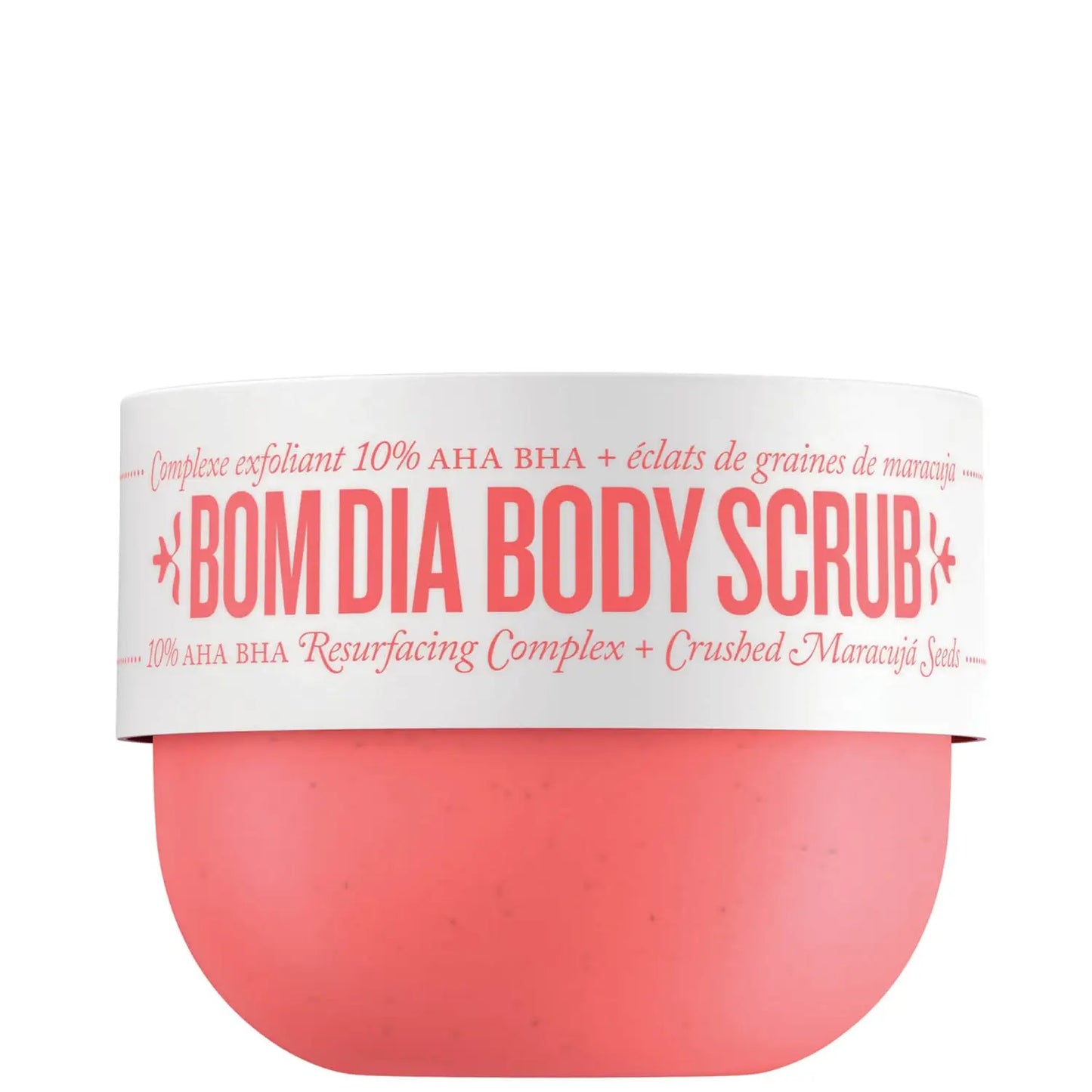 Sol de Janeiro Bom Dia Body Scrub in 220g jar, featuring a creamy texture and tropical-inspired scent for exfoliating skin.