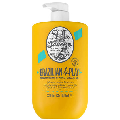 Sol de Janeiro Brazilian 4 Play Moisturizing Shower Cream-Gel bottle, creamy texture, 1000ml size, designed for nourishing skin.