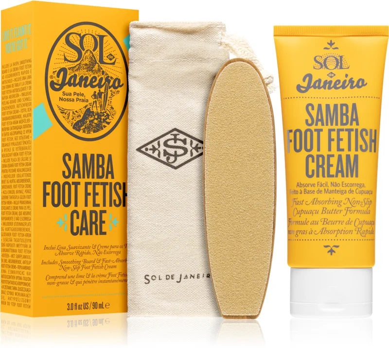Sol de Janeiro Samba Foot Fetish skin care cream in a 90ml container, designed for nourishing and softening feet.